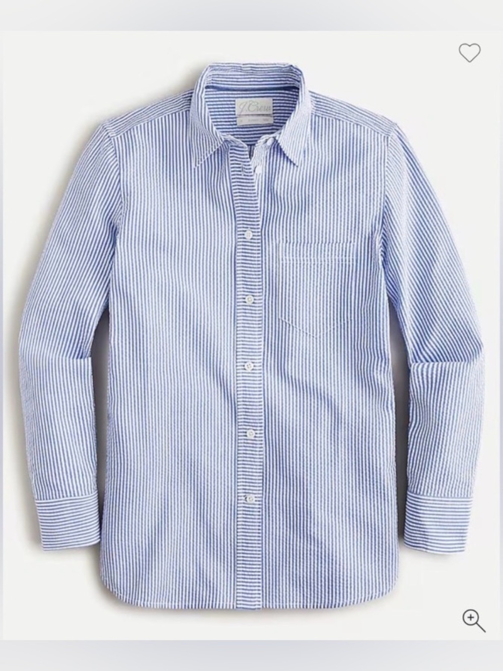 NWT, J Crew Classic-fit button-down in blue & white striped seersucker, size 14